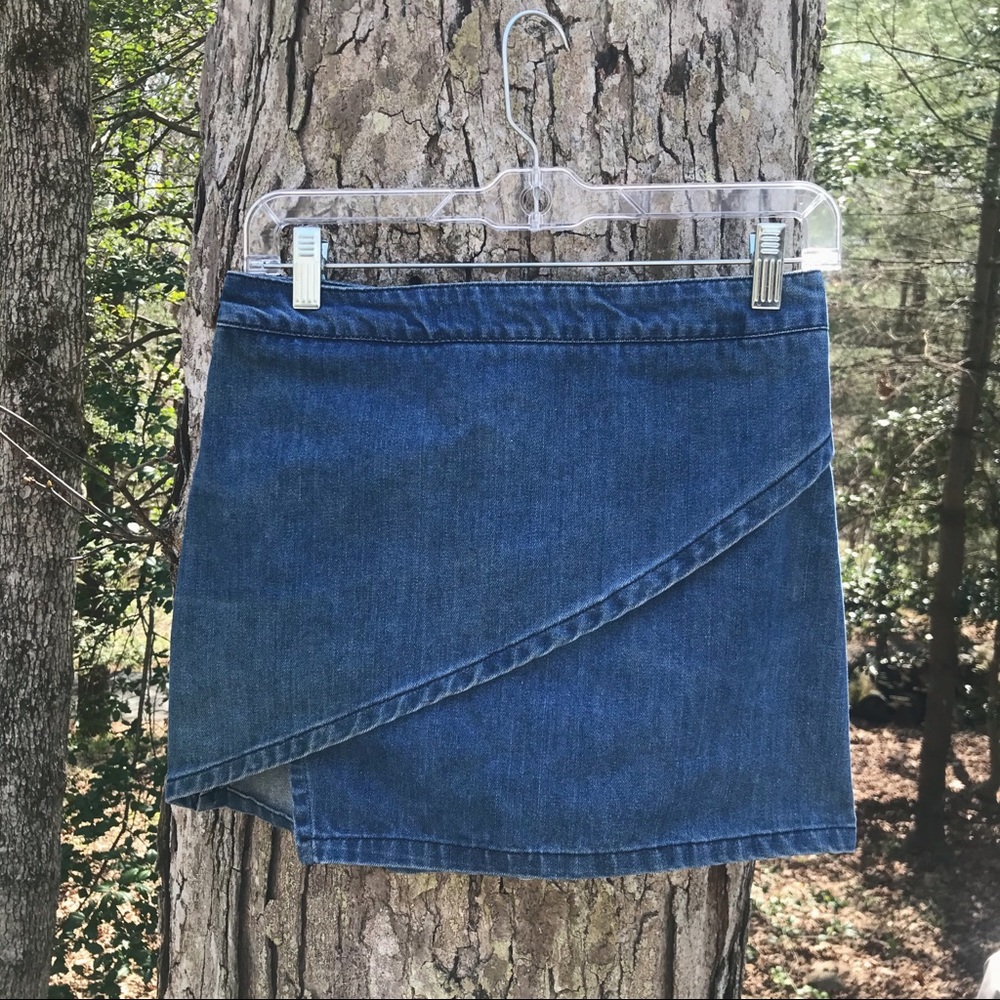 dark blue denim wrap skirt